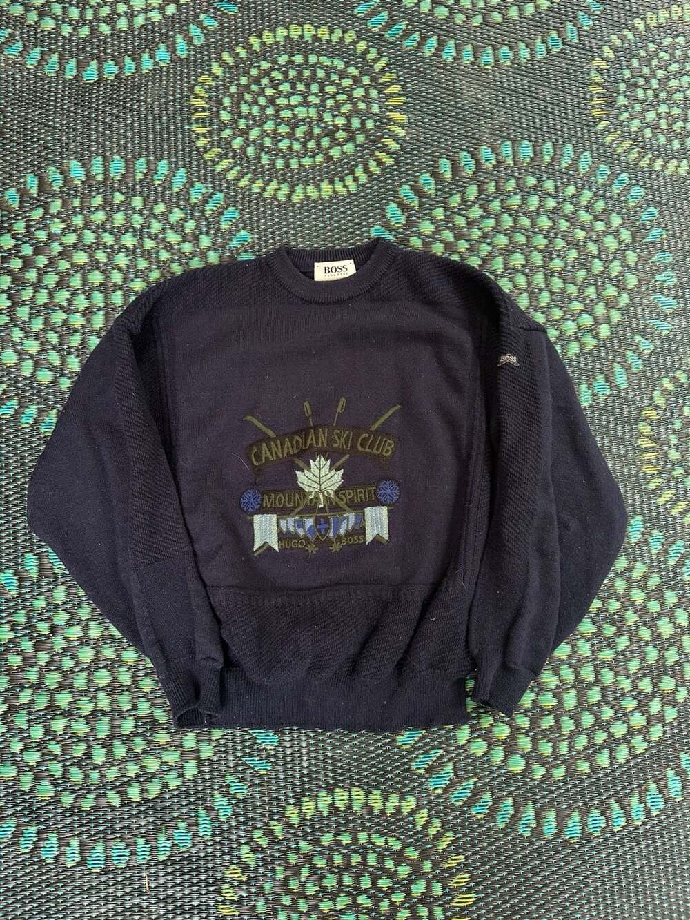 Vintage Hugo Boss Canadian Ski Club Mountain Spirit Wool Sweater Navy Blue